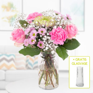 Blumenstrauß Pink + gratis Glasvase