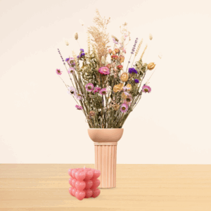 Wildblumen Trockenblumenstrauss mit Herz-Bubble-Kerze