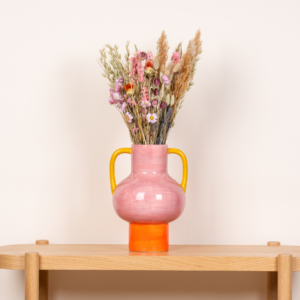 Keramikvase Henkel Rosa/Orange/Gelb