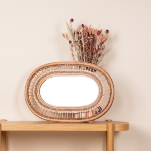 Rattanspiegel Rund Ocker