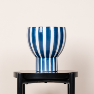 Keramik Übertopf Pokal Blau/Weiß - 16 cm