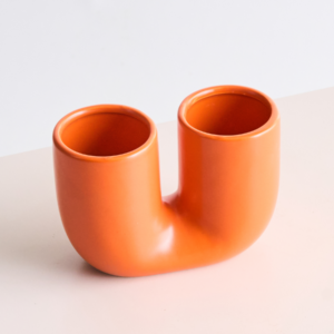 Steingut Vase Bogenform Orange Groß