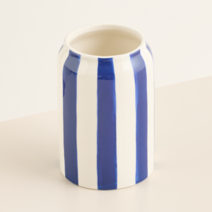 Keramik Vase Weiß/Blau Gestreift