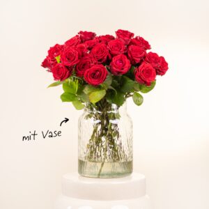 Premium-Rosen in Rot 25 Stiele mit Lieblingsvase L