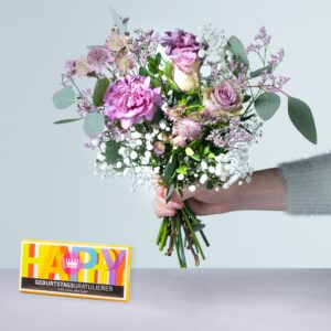 Blumenpost mit Geburtstagsgratulierer