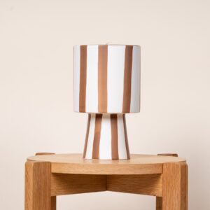 Steingut Übertopf Streifen Braun/Weiß  - 12,5 cm