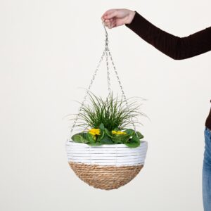 Seegras Hängeampel Weiß/Natur - 28 cm