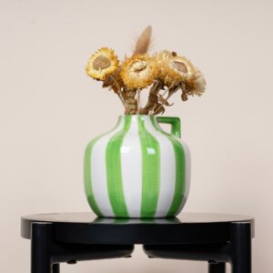 Steingut Vase Streifen Grün/Weiß