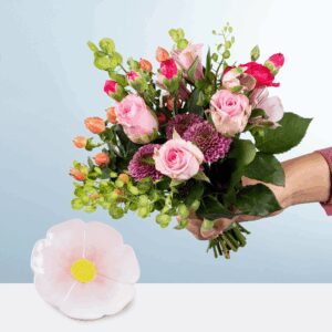 Glücksbote mit Blüten-Dekoteller
