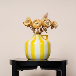 Steingut Vase Streifen Gelb/Weiß