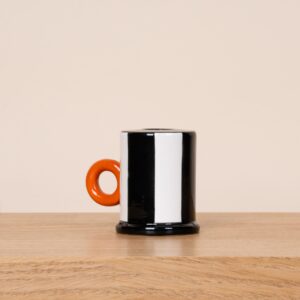 Keramik Kerzenhalter Streifen Schwarz/Weiß Griff Orange
