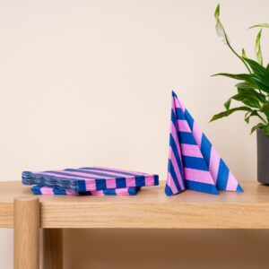 Papierservietten Streifendesign Blau/Rosa
