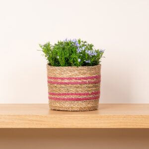 Seegras Korb Gestreift Pink - 14 cm