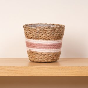 Strohkorb Gestreift Rosa - 14 cm