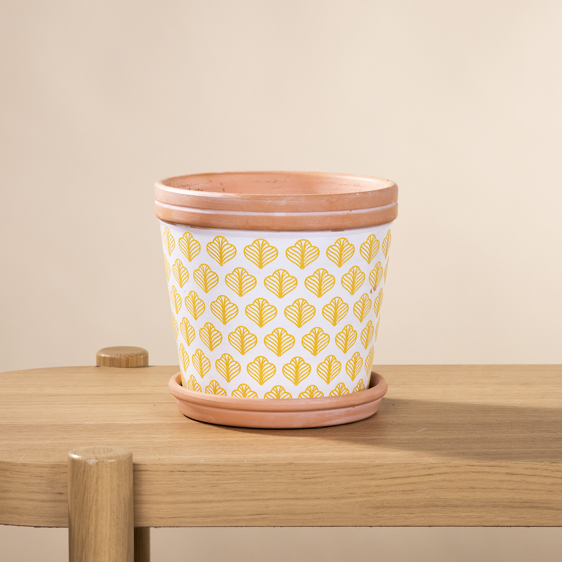 Blumentopf mit Untersetzer Terrakotta Aprikot Muster – 12 cm