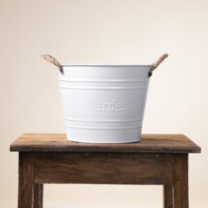 Zink Eimer Schriftzug "Garden" Weiß - 25 cm