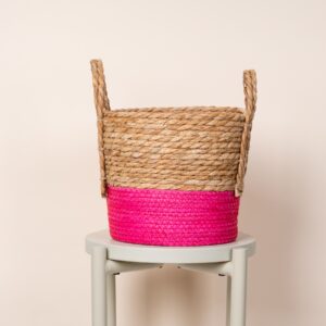 Seegras Pflanzenkorb Natur/Pink - 24 cm