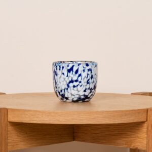 Keramik Kerzentopf Weiß/Blau
