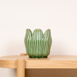 Keramik Übertopf Blattdesign Grün - 14 cm