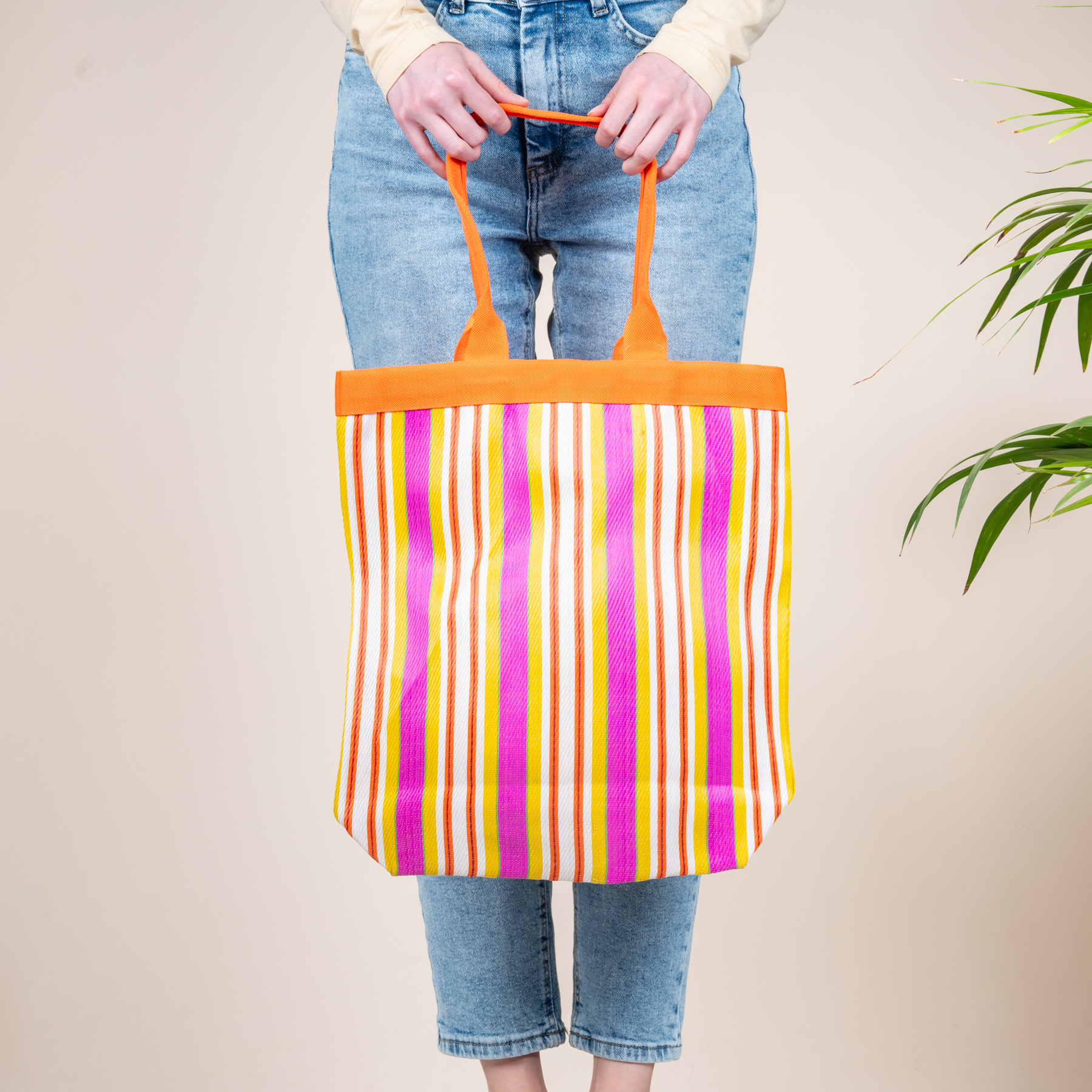 Recycelte Tragetasche Gestreift Orange/Rot – Bild 2