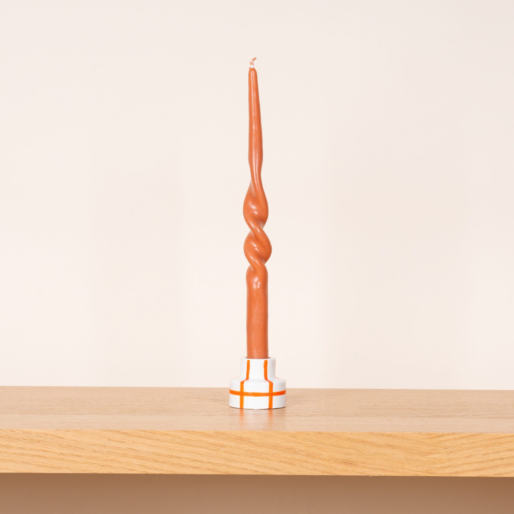 Keramik Kerzenhalter Klein Weiß/Orange