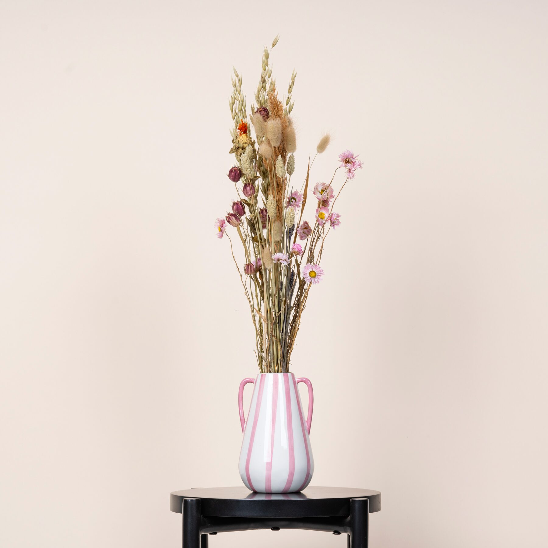 Keramik Vase Streifen Weiß/Flieder