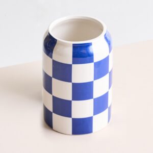 Keramik Vase Blau Karriert