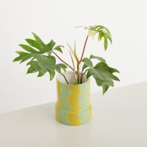 Keramik Übertopf Grün/Gelb - 17 cm