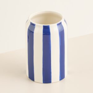 Keramik Vase Weiß/Blau Gestreift