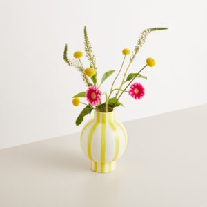 Keramik Vase Gelb Gestreift Glänzend