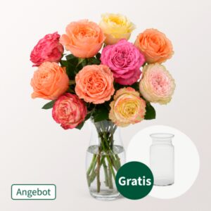10 gefüllte pastellfarbene Rosen im Bund
