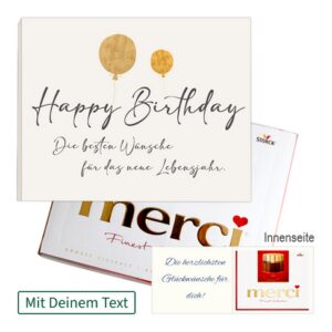 Persönliche Grußkarte mit Merci: Happy Birthday (250 g) Persönliche Grußkarte mit Merci: Happy Birthday (250 g)