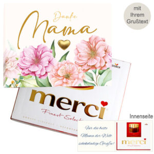 Persönliche Grußkarte mit Merci: Danke Mama (250 g) Persönliche Grußkarte mit Merci: Danke Mama (250 g)