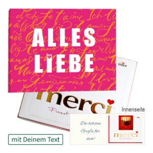 Persönliche Grußkarte mit Merci: Alles Liebe (250 g) Persönliche Grußkarte mit Merci: Alles Liebe (250 g)