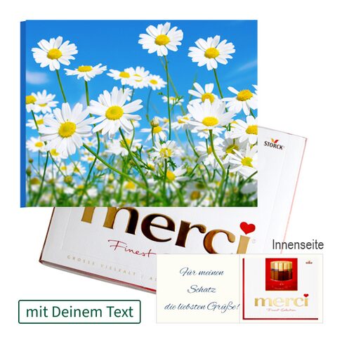 Persönliche Grußkarte mit Merci: Gänseblümchen (250 g)