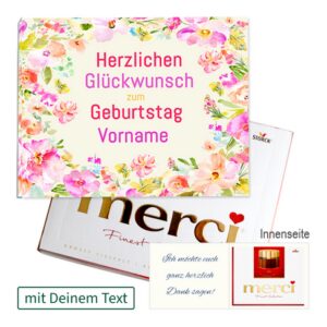 Persönliche Grußkarte mit Merci: Herzlichen Glückwunsch zum Geburtstag ?Vorname? (250 g)