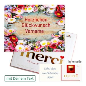 Persönliche Grußkarte mit Merci: Herzlichen Glückwunsch ?Vorname? (250 g)