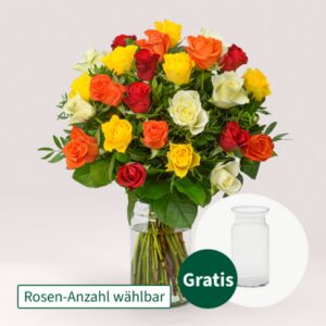 Weißer Rosenstrauß mit Vase