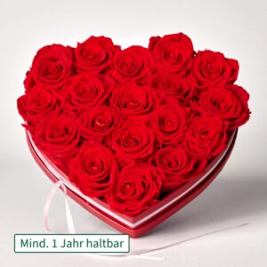 18 rote haltbare Rosen in herzförmiger Schachtel 18 rote haltbare Rosen in herzförmiger Schachtel