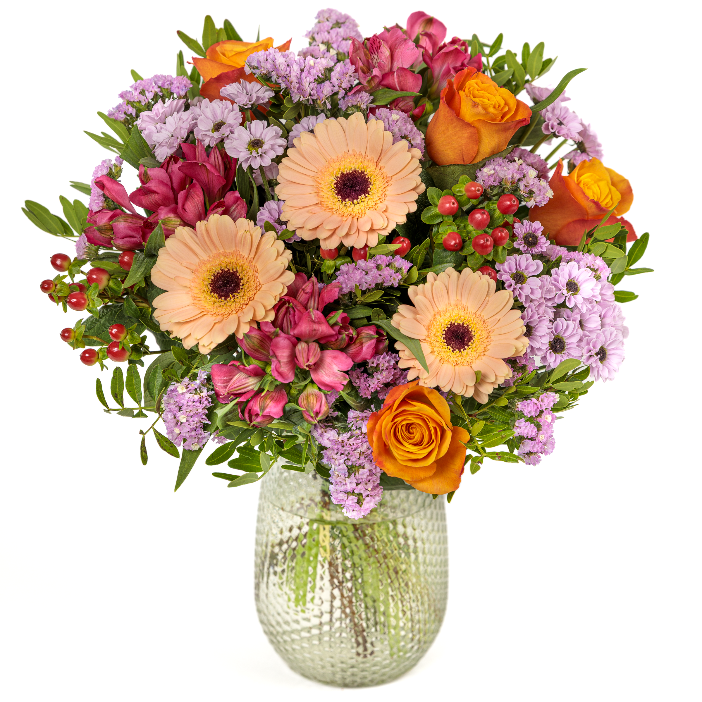 Orange Rosen & pinke Blumen